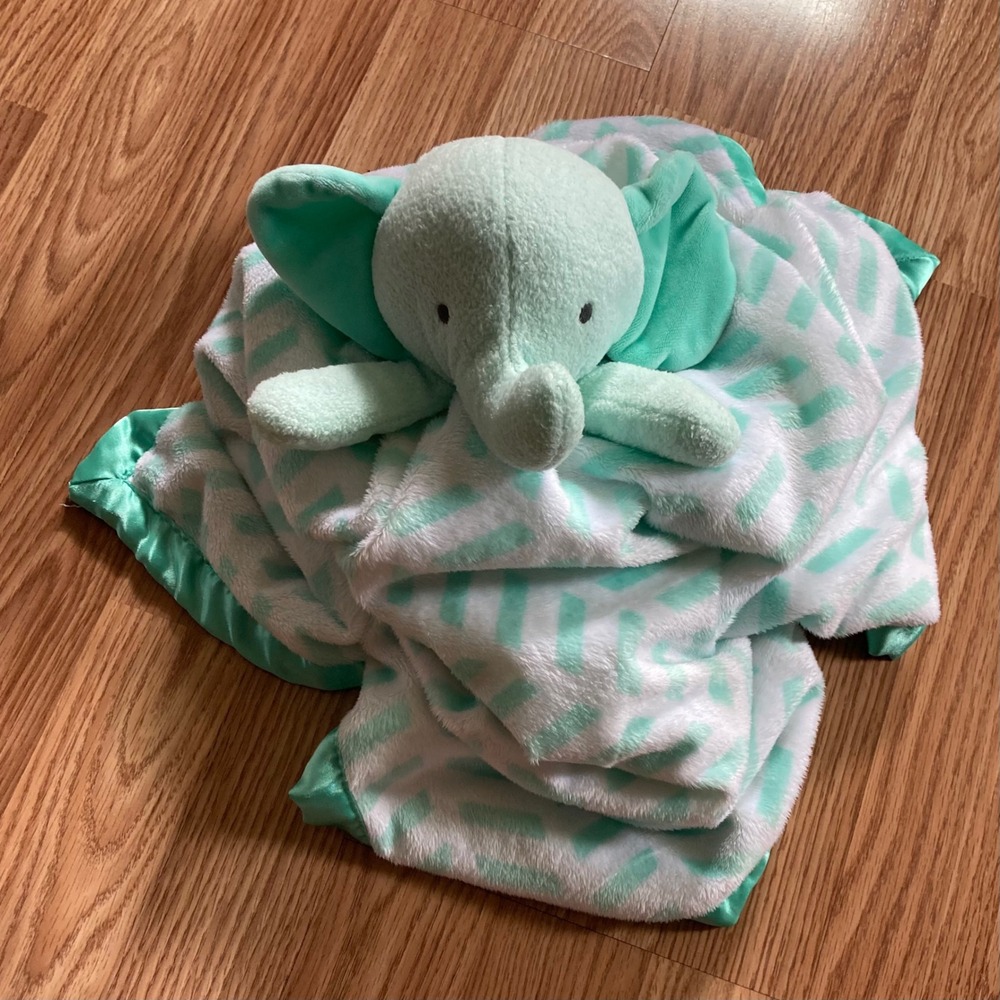 Cloud Island Mint Green Elephant Large Lovey 29" Security Blanket 2017
